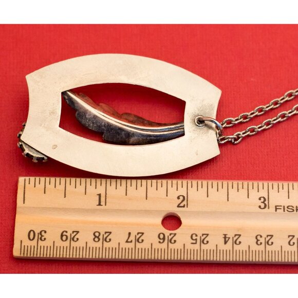 Vintage Medieval Rectangular-Feather-Galaxy Stone Necklace 26 inches F18 - Picture 4 of 4